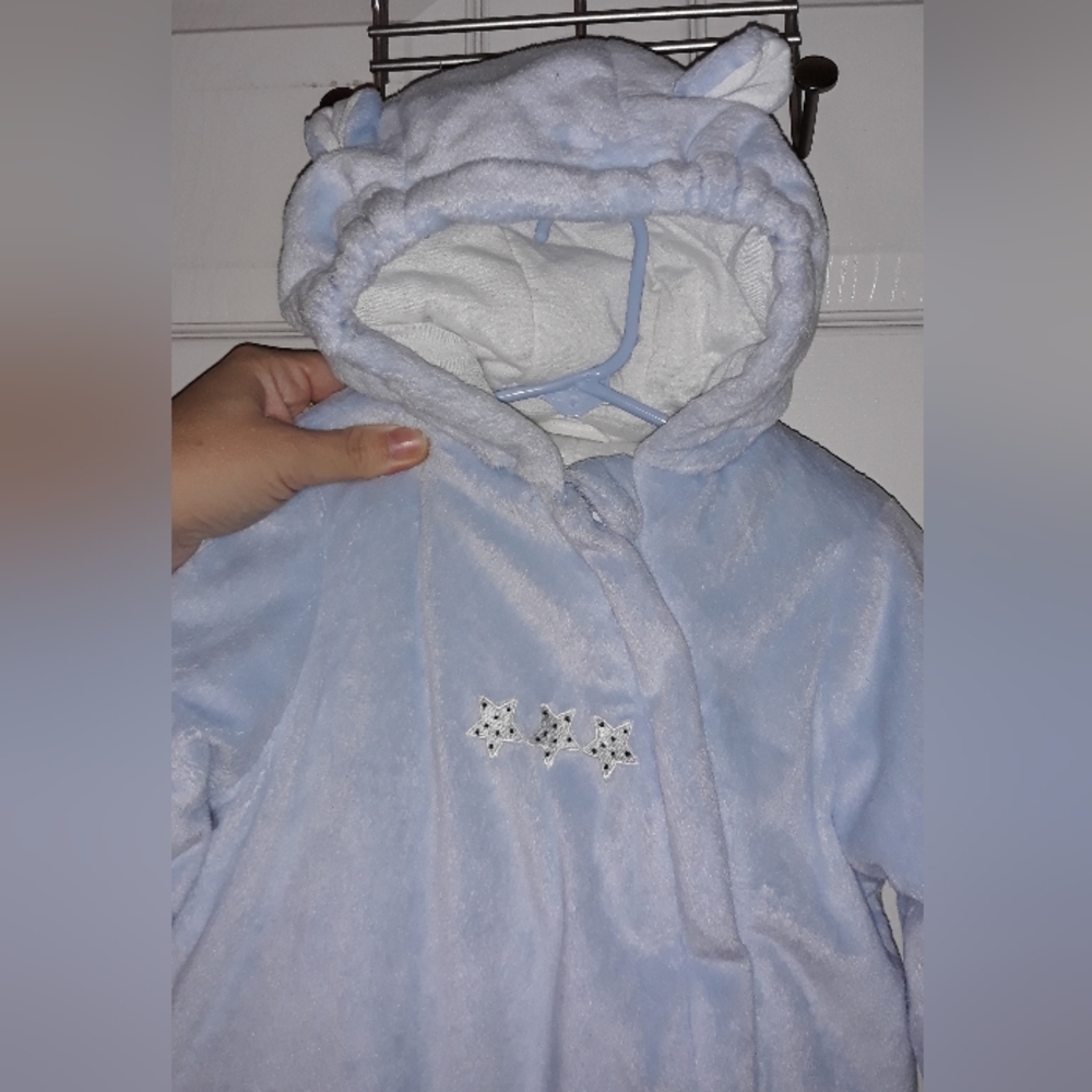 Carters Baby bear hooded Blue Plush winter warm one piece snowsuit/outfit *EUC* - Picture 3 of 10